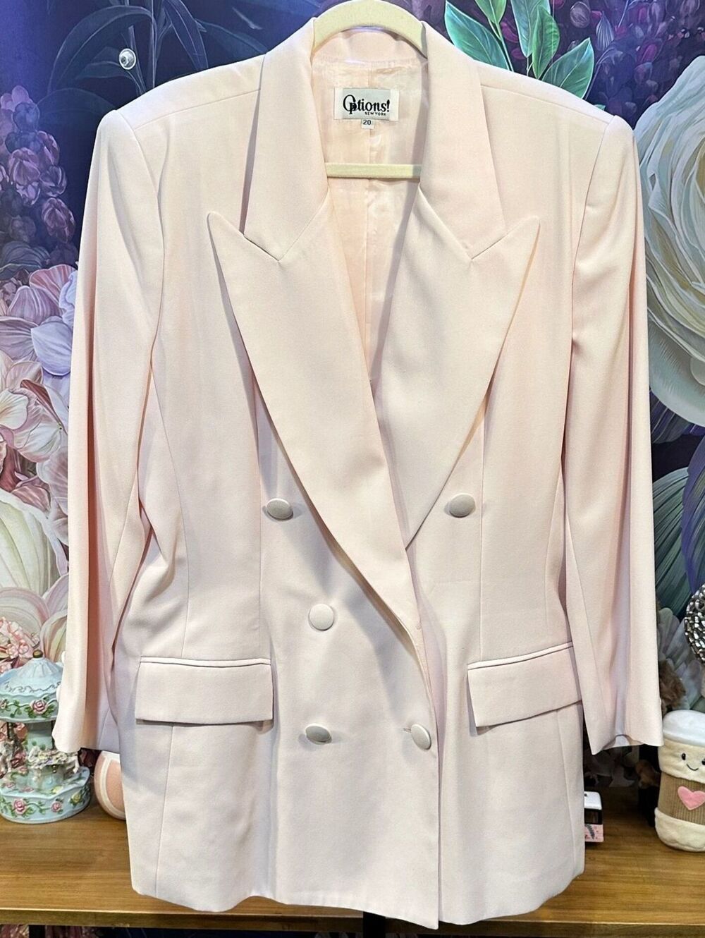 Options! 20 Light Pink Double Breasted Blazer Peak Lapel Flap Pockets Soft Girl